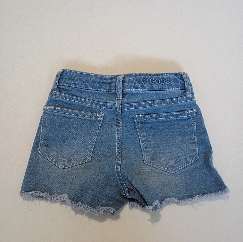 Vigoss Chelsea Mini Mom Denim Floral Embroidered Frayed Denim Jean Shorts Size 4
